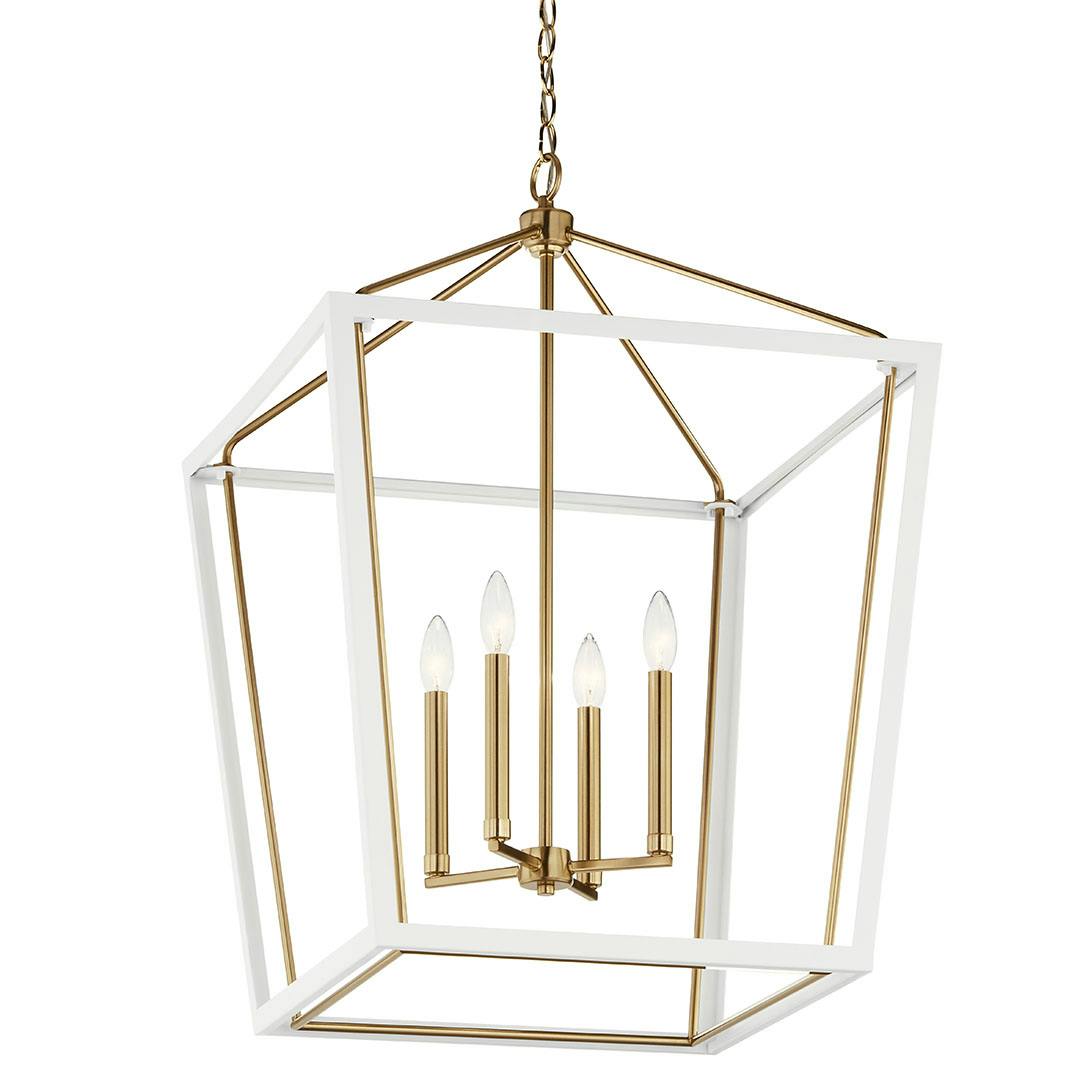 The Delvin 31.75 Inch 4 Light Foyer Pendant with Clear Glass in Champagne Bronze and White on a white background