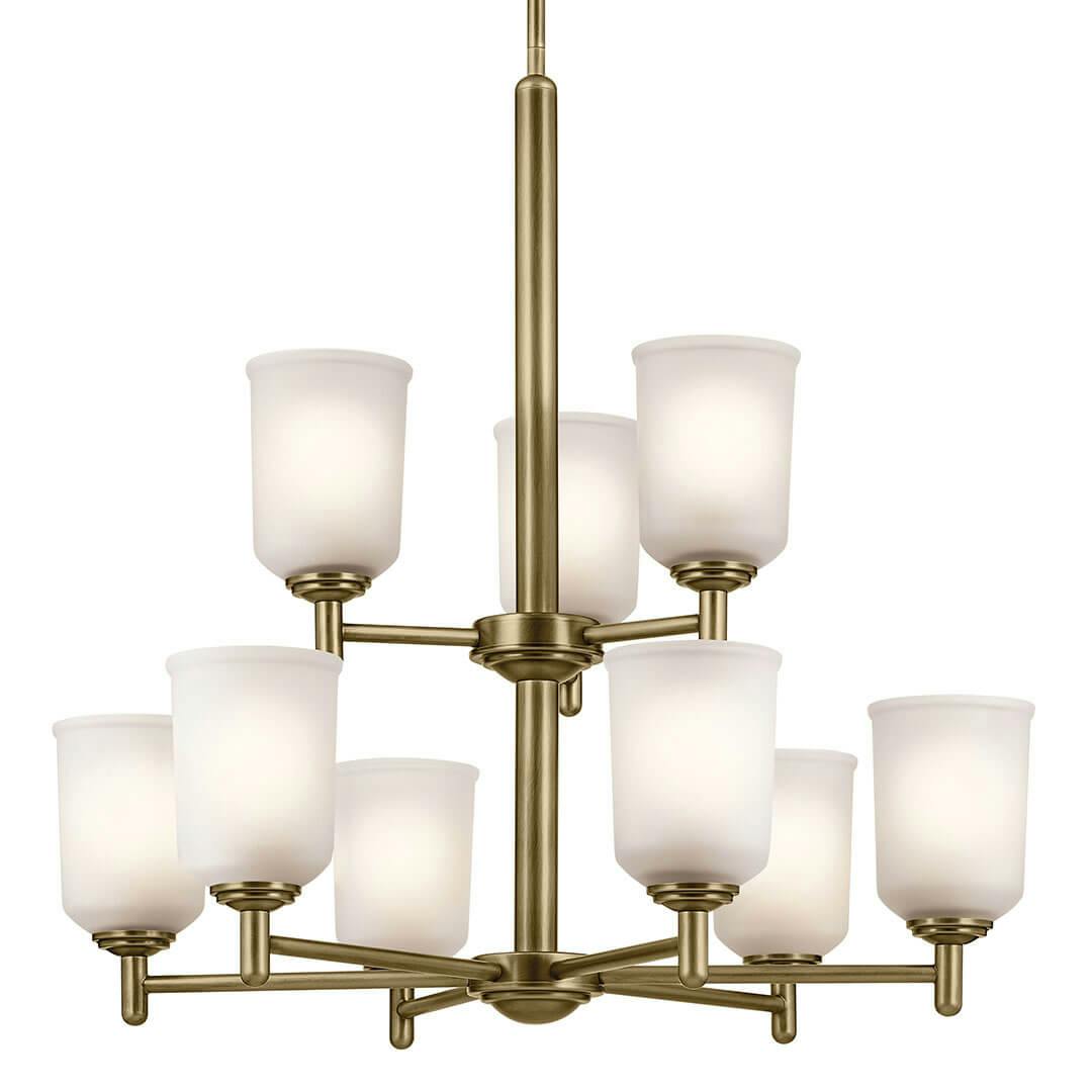 The Shailene 26.5" 9-Light Chandelier in Natural Brass on a white background