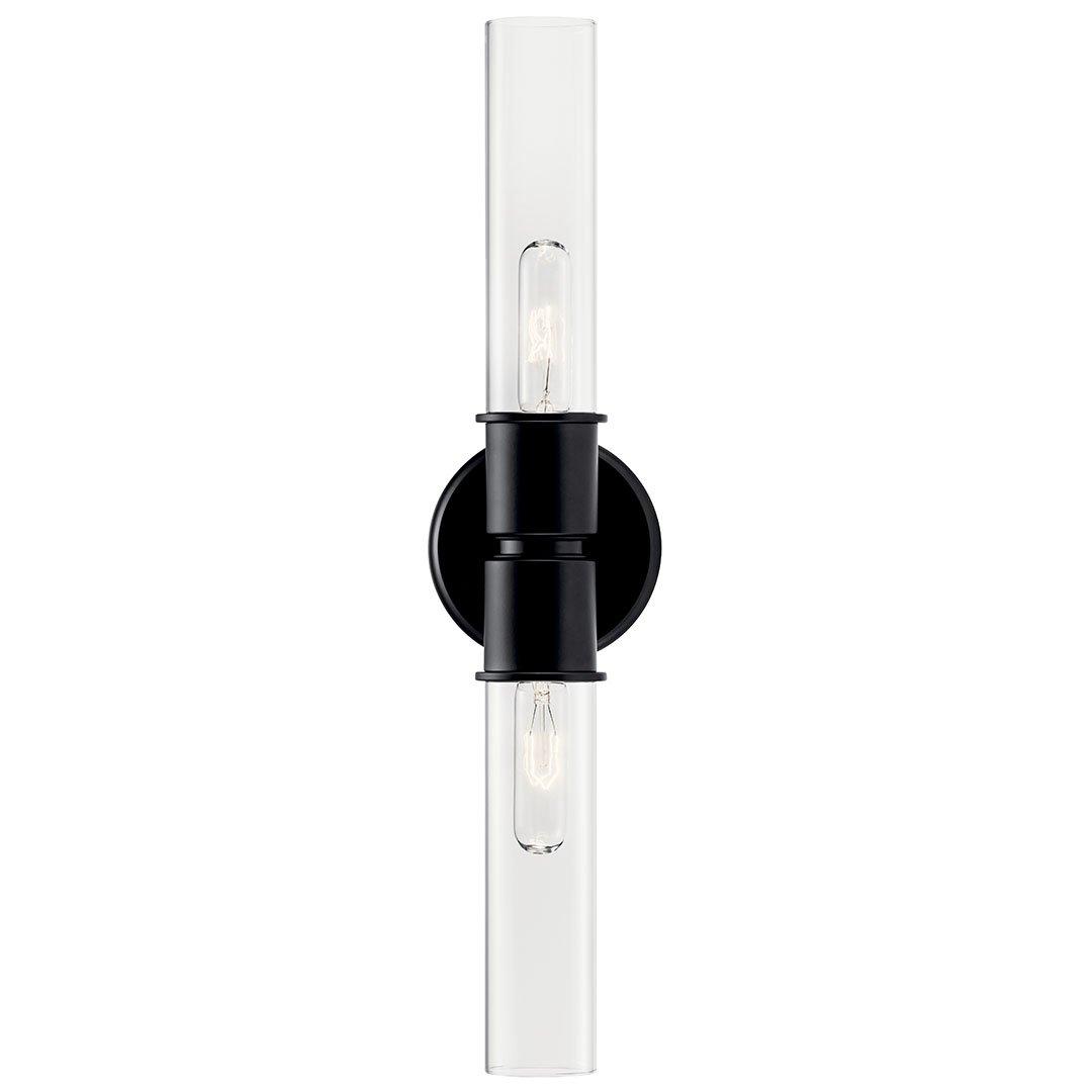 Front view of the Aviv 24 Inch 2 Light Wall Sconce with Clear Glass in Black mounted vertically on a white background