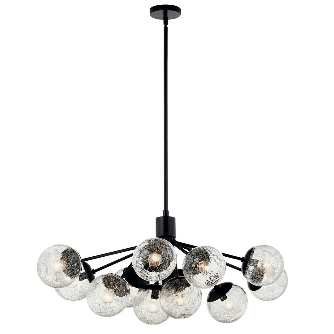 The Silvarious 48 Inch 12 Light Linear Convertible Chandelier with Clear Crackled Glass in Black on a white background