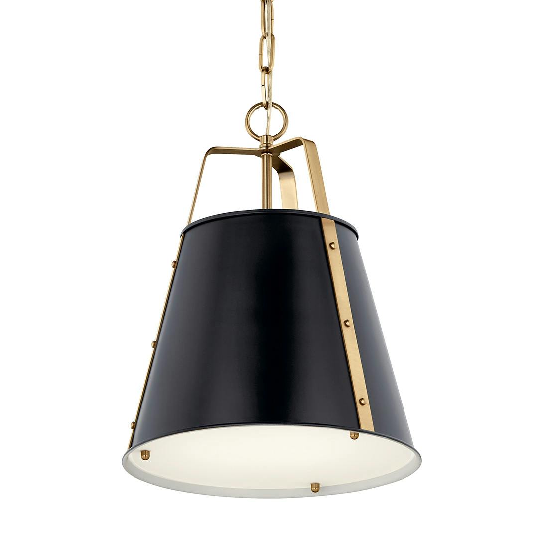 The Etcher 13 Inch 1 Light Pendant with Etched Painted White Glass Diffuser in Black and Champagne Bronze on a white background