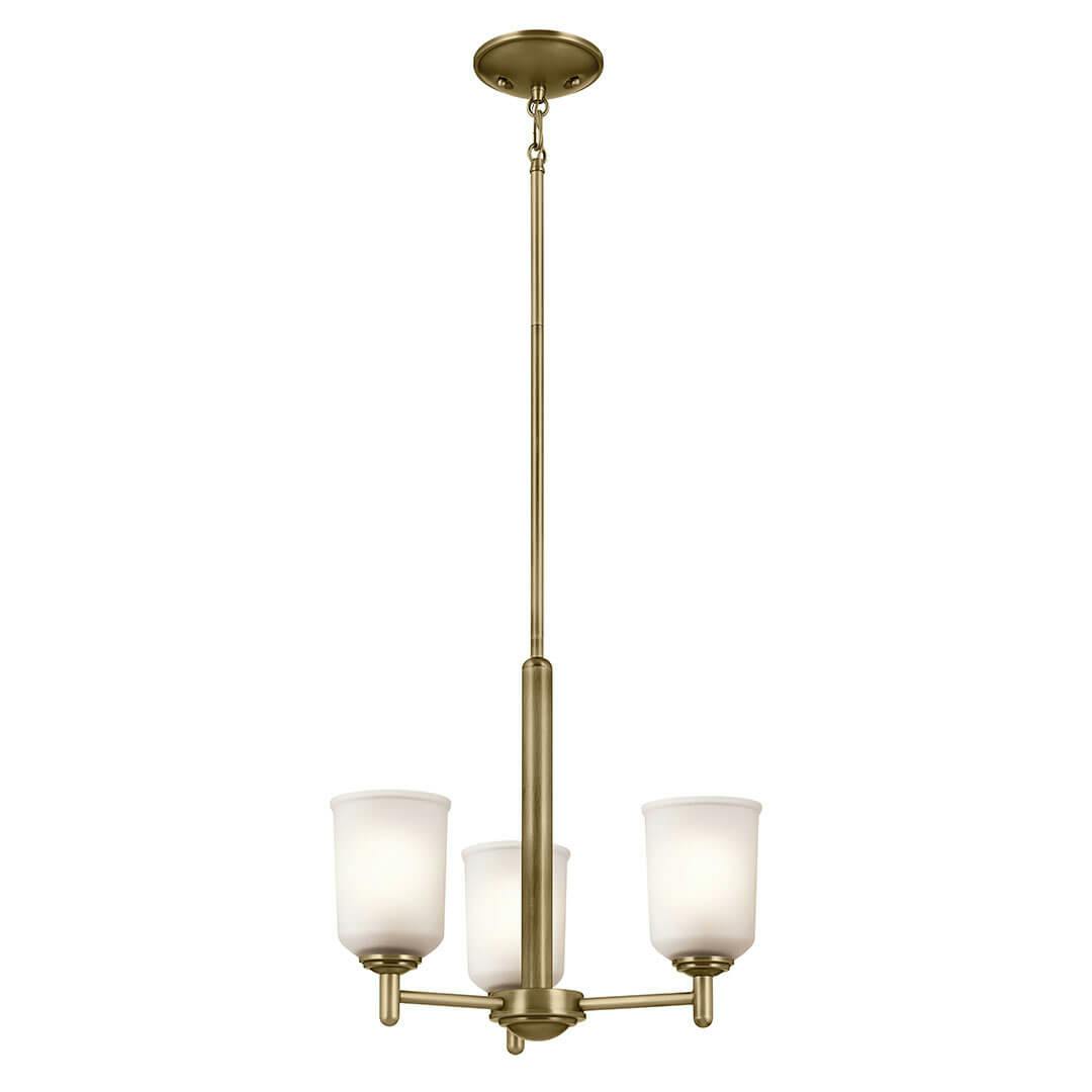 The Shailene 15.25" 3-Light Mini Chandelier in Natural Brass on a white background