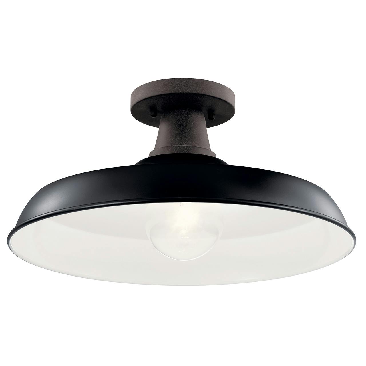 Pier 16" Convertible Pendant Black shown as a semi-flush on a white background