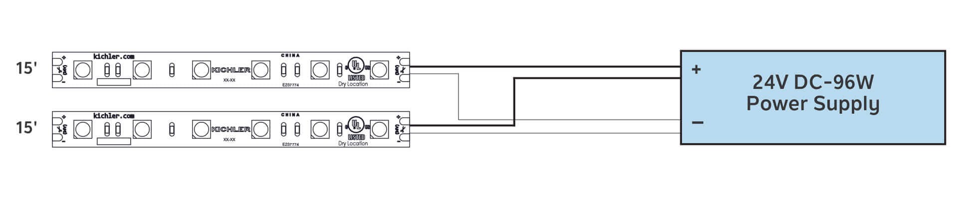 Graphic if a 24V DC-96W power supply hook ups