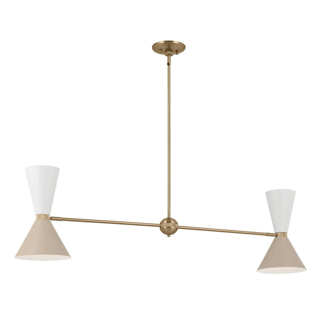 Phix 48 Inch 4 Light Linear Chandelier in Champagne Bronze with Greige and White on a white background