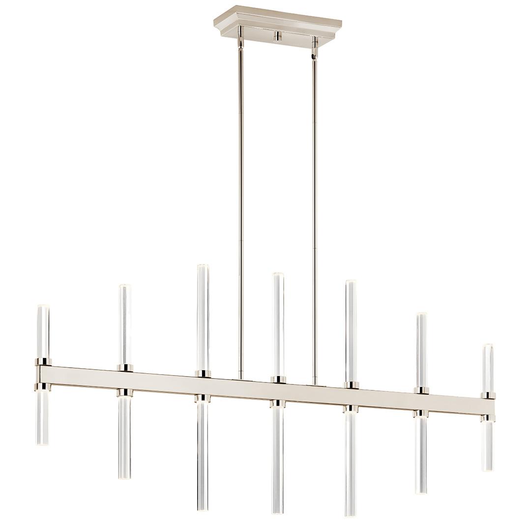 The Sycara 48.25 Inch 14 Light LED Linear Chandelier with Faceted Crystal in Polished Nickel on a white background