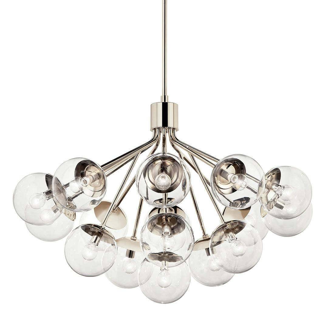 The Silvarious 38 Inch 16 Light Convertible Chandelier with Clear Glass in Polished Nickel on a white background