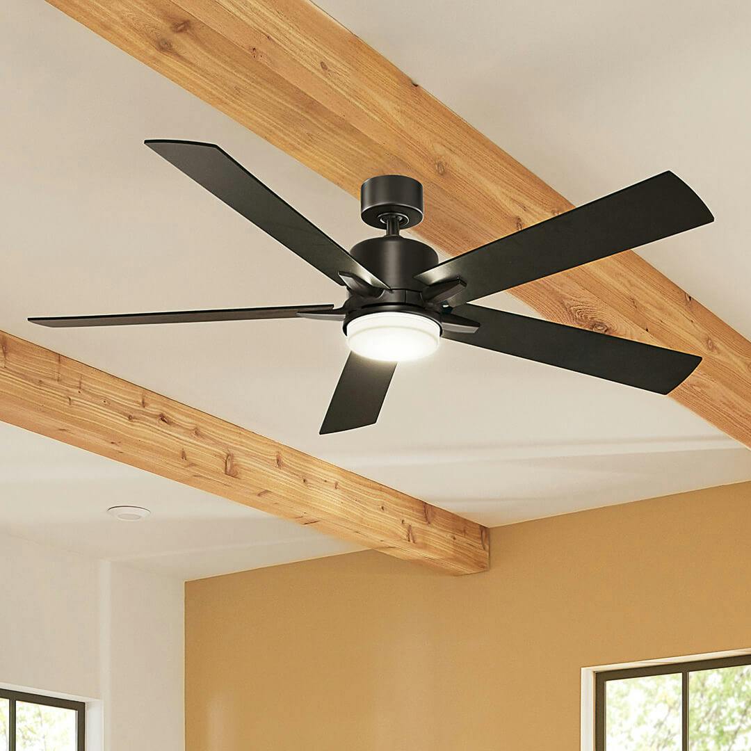 Living room with 60" Lucian Elite XL Ceiling Fan Satin Black