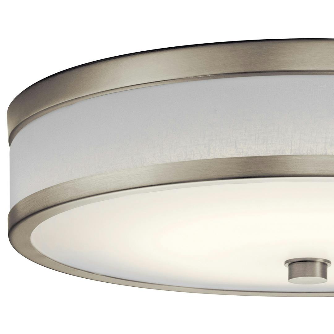 Pira 15" LED Flush Mount Brushed Nickel on a white background up close