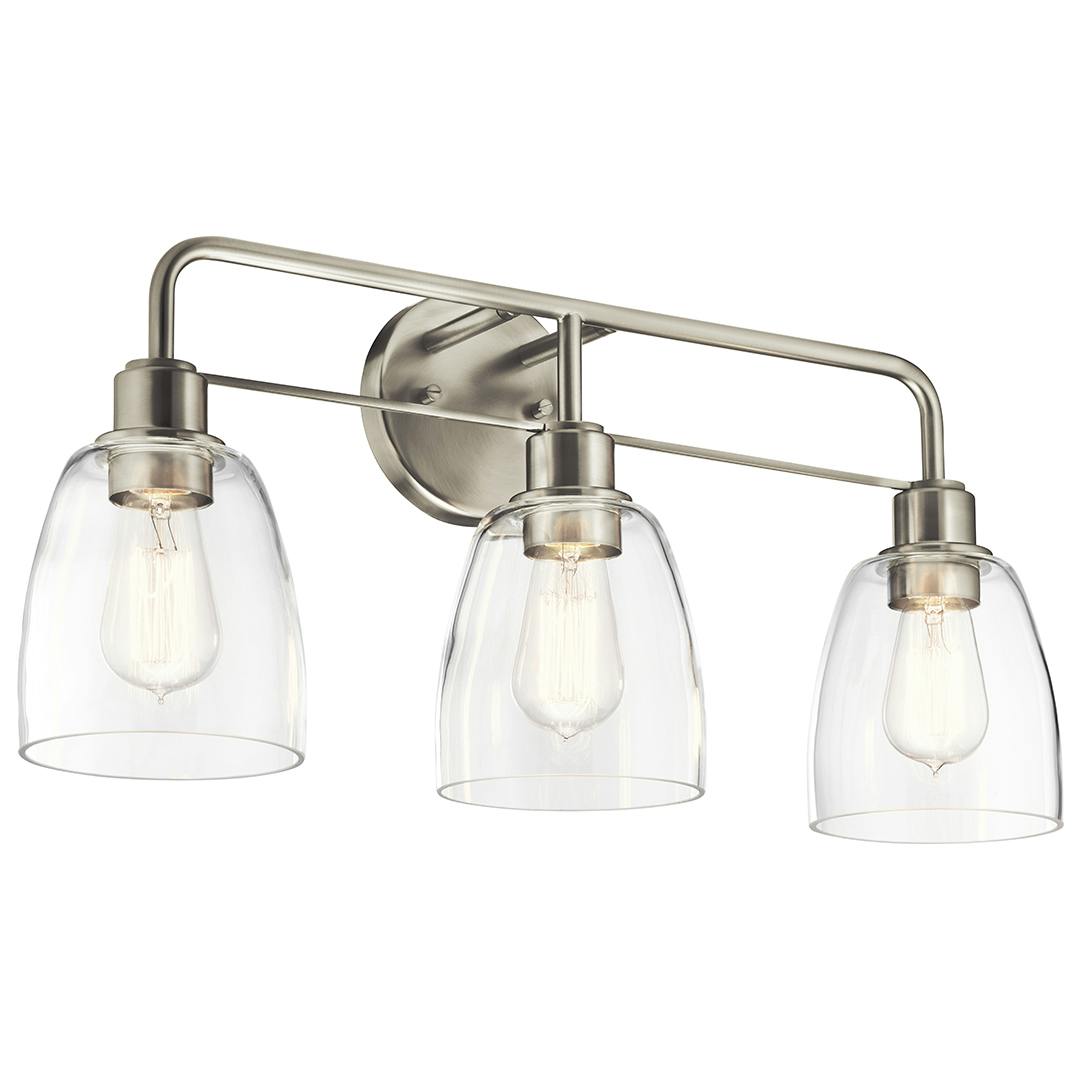 Meller 24.25 Inch 3 Light Vanity Light with Clear Glass in Brushed Nickel on a white background