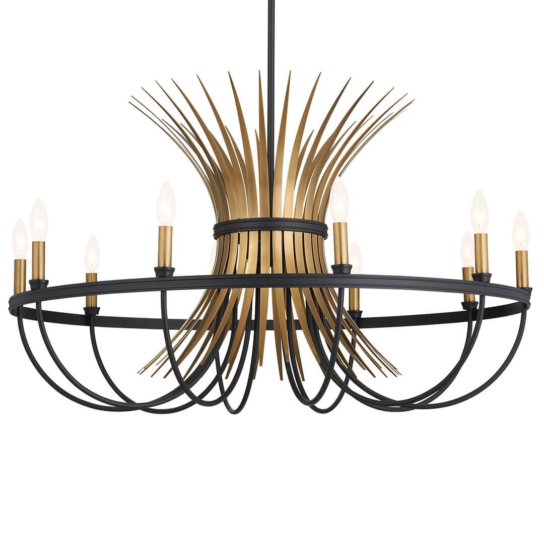 Baile 10 Light Chandelier Natural Brass and Black on a white background