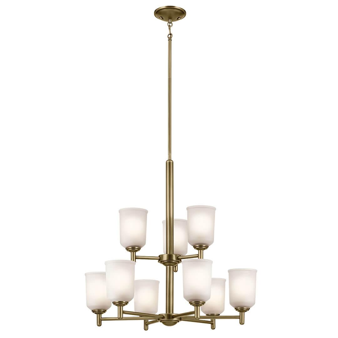 The Shailene 26.5" 9-Light Chandelier in Natural Brass on a white background