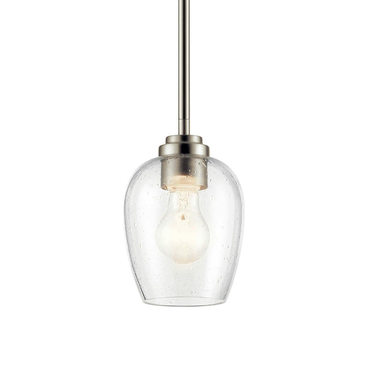 Valserrano 7.75" Mini Pendant with Clear Seeded Glass Nickel on a white background