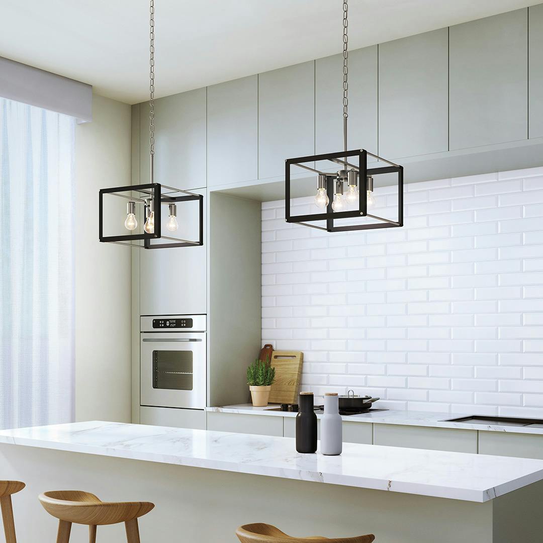 Day time kitchen with Chatwin 4 Light Square Pendant Black