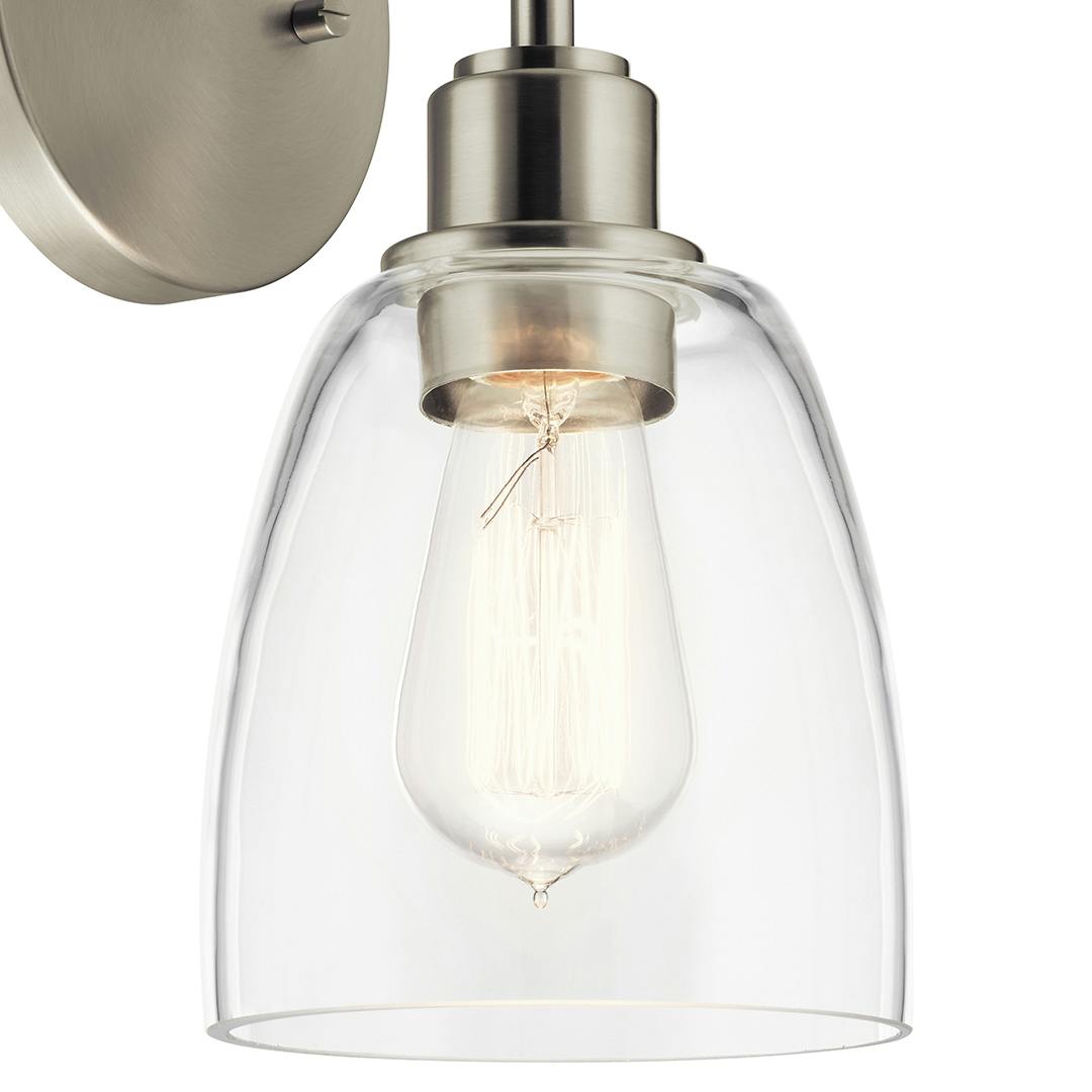 Meller 11.25 Inch 1 Light Wall Sconce with Clear Glass in  Brushed Nickel on a white background