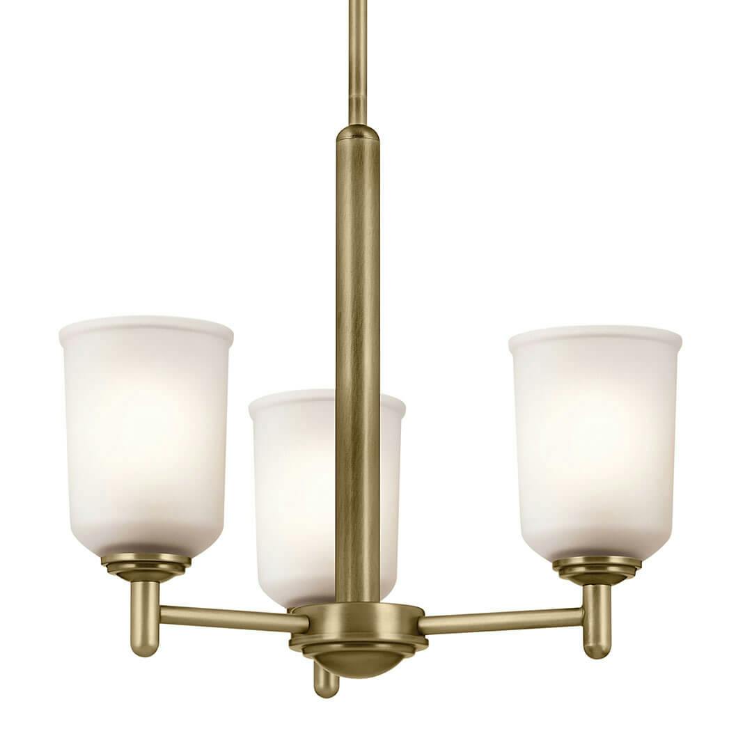 The Shailene 15.25" 3-Light Mini Chandelier in Natural Brass on a white background