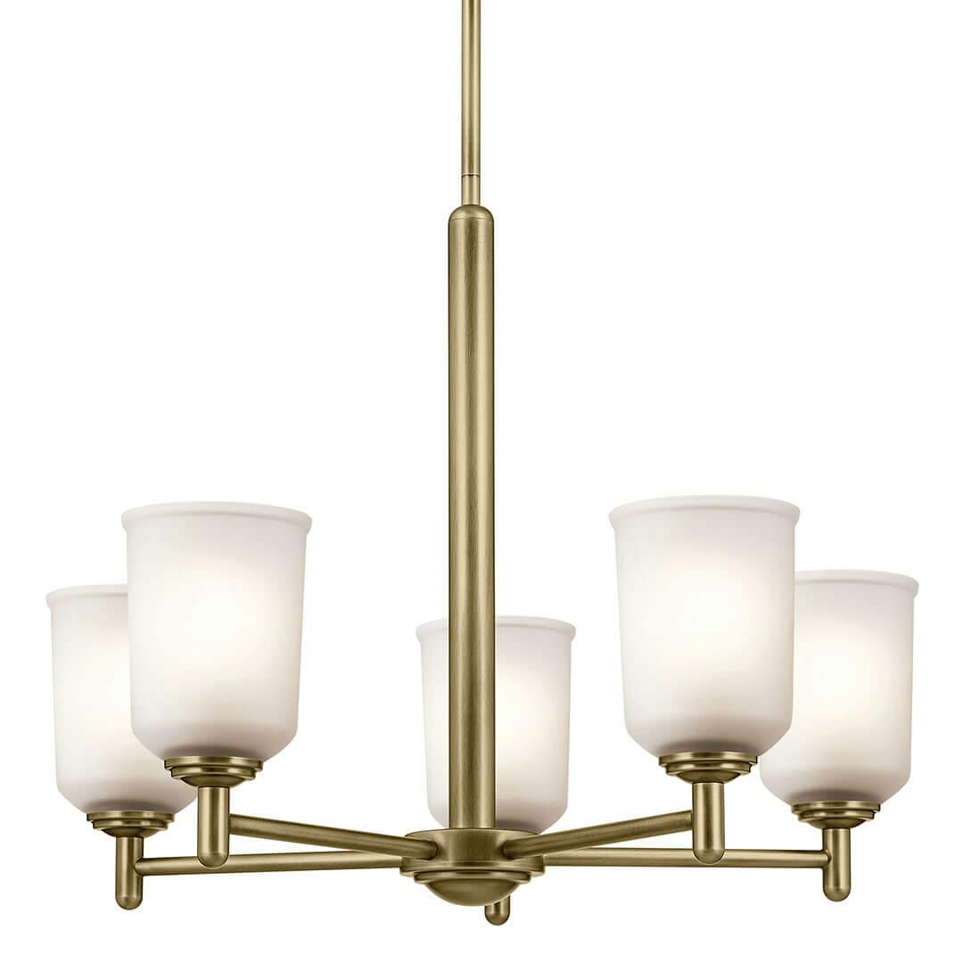 The Shailene 18.5" 5-Light Chandelier in Natural Brass on a white background