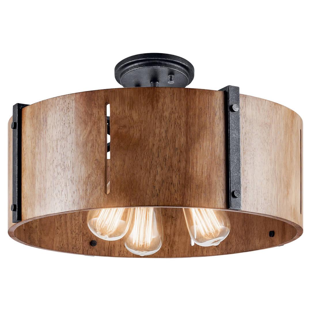 The semi flush version of the Elbur 3 Light Convertible Pendant Black on a white background