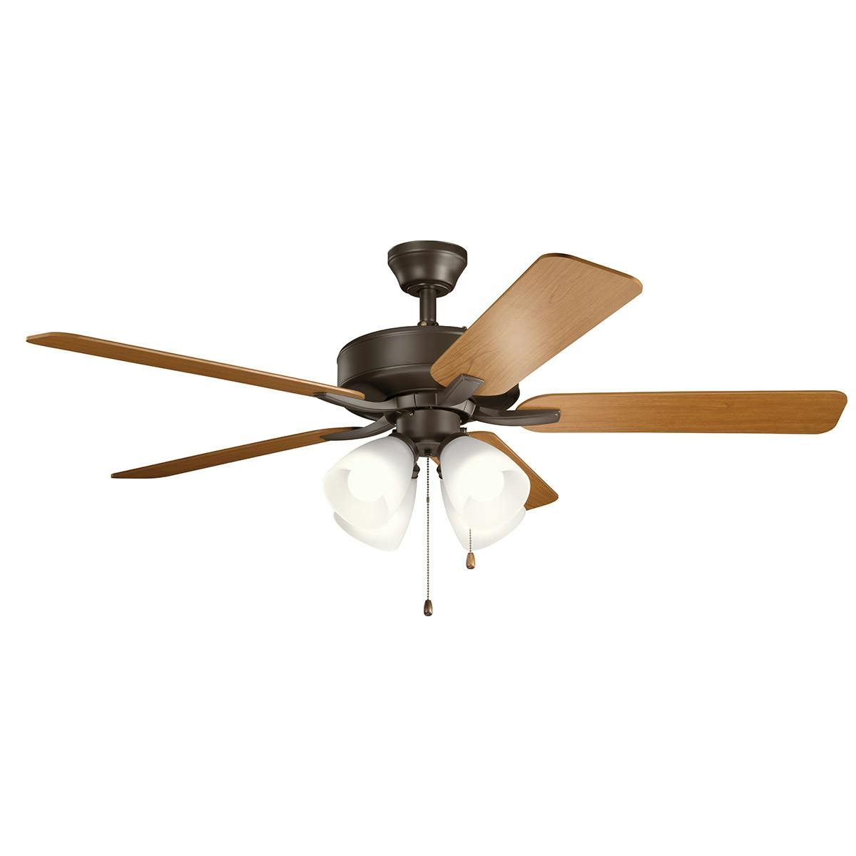 Basics Pro Premier Ceiling Fan 52" with 5 Satin Natural Bronze finish Blades with light at 3000K on white background