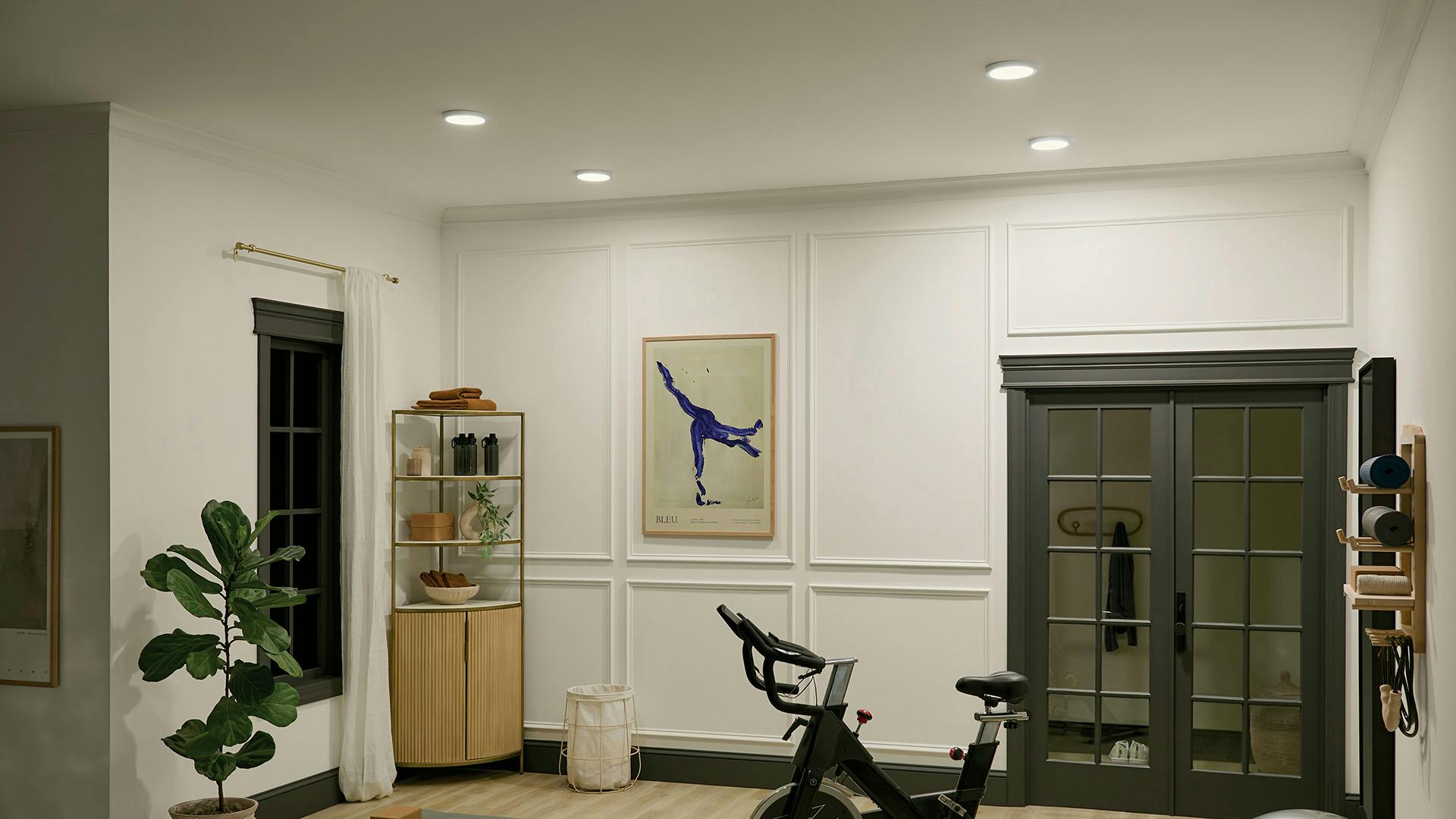 Home gym at night with Ara Downlights