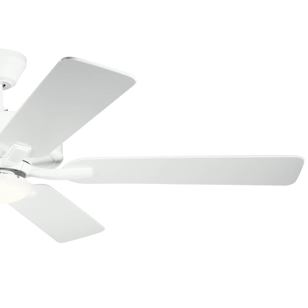 Close up of 52" White LED Basics Pro Designer Fan on a white background