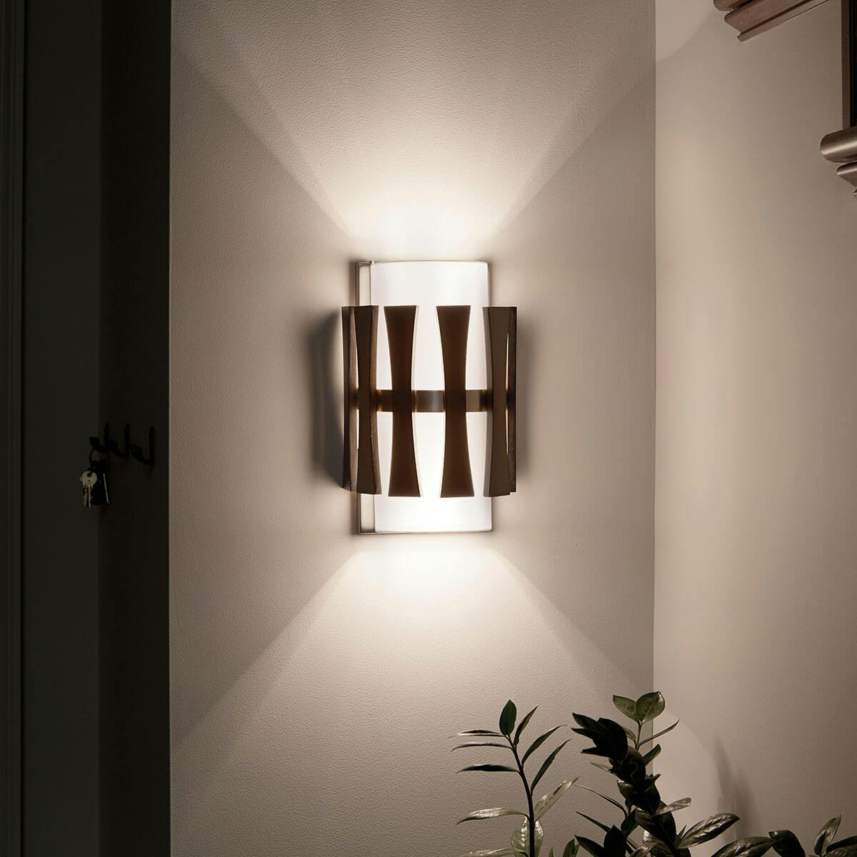 Night time Hallway image featuring Cirus wall sconce 43756AUB