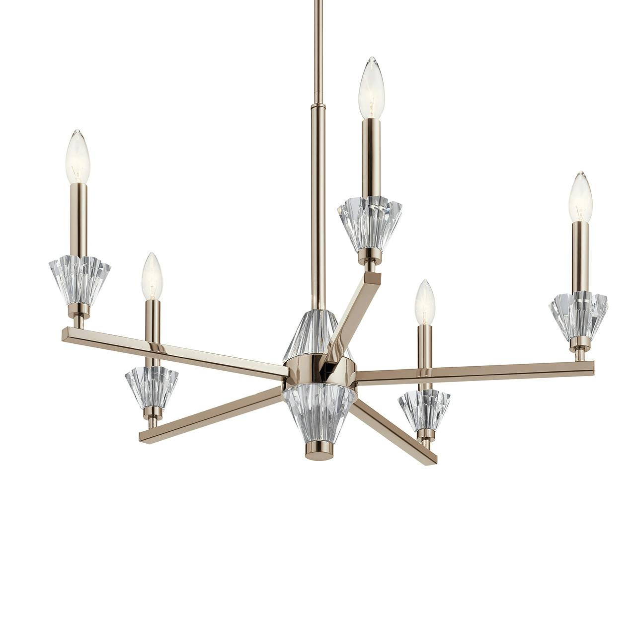 Calyssa 5 Light Chandelier Nickel without the canopy on a white background