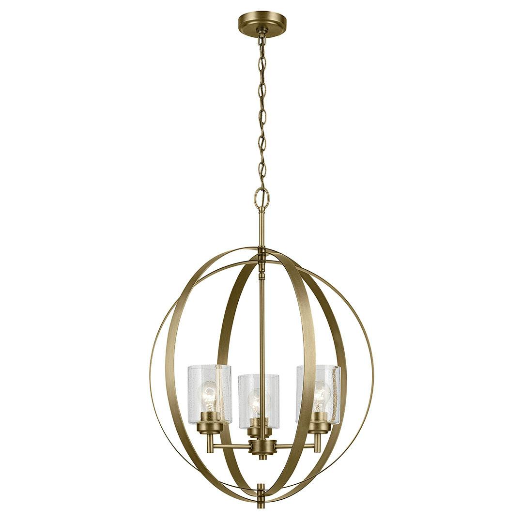 The Winslow 30.75" 3-Light Chandelier with Clear Seeded Glass in Natural Brass on a white background