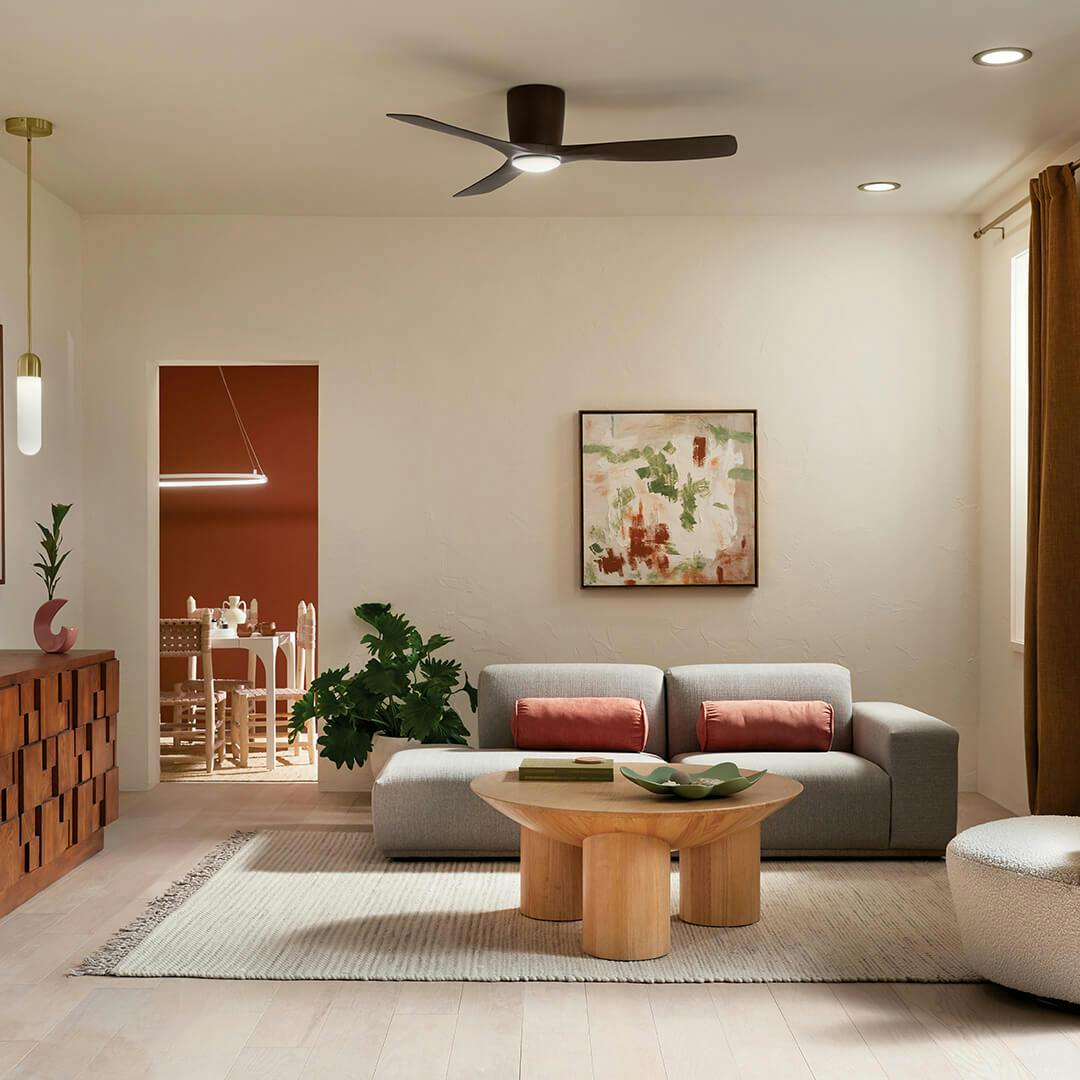 Living room with 54" Volos Ceiling Fan Satin Natural Bronze