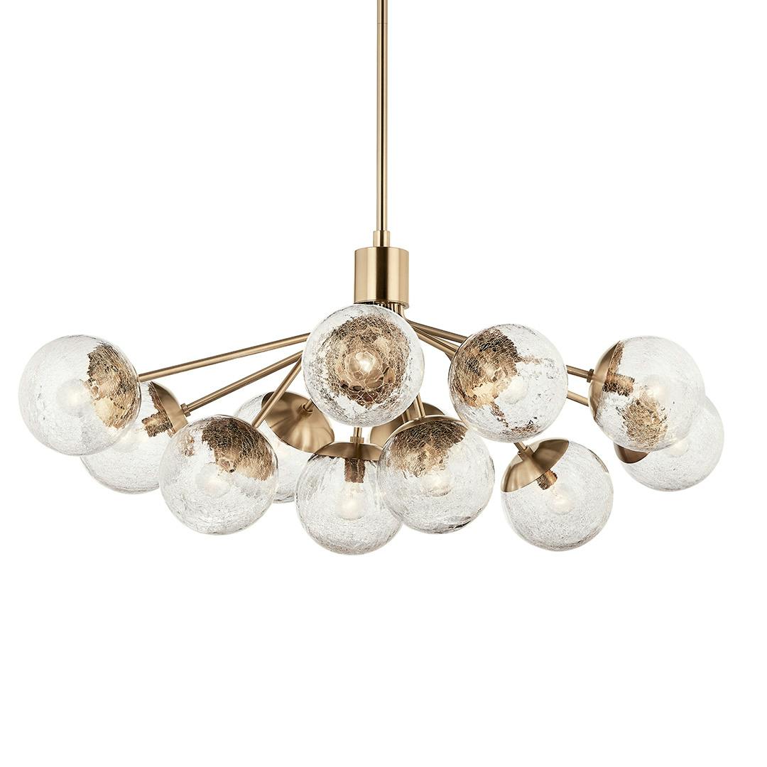 The Silvarious 48 Inch 12 Light Linear Convertible Chandelier with Clear Crackled Glass in Champagne Bronze on a white background