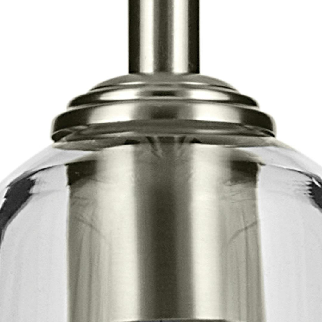 Close up view of the Shailene 11.25" 1-Light Mini Bell Pendant with Clear Glass in Brushed Nickel on a white background