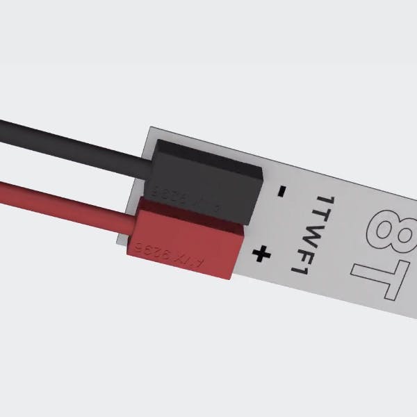 Close up of a tape to wire connector on an 8T tape light.