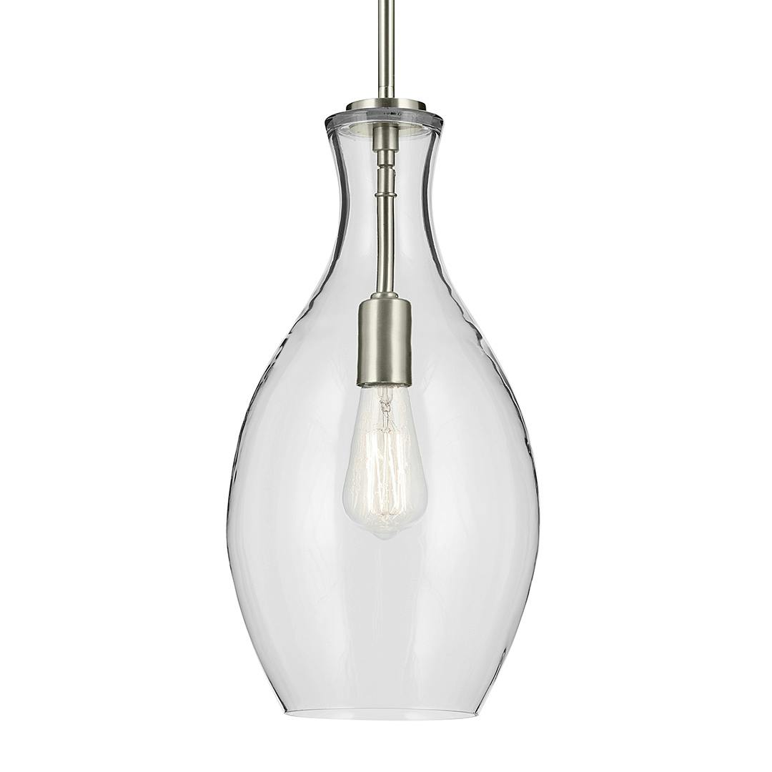 The Everly 17.75" 1-Light Bell Pendant with Clear Glass in Brushed Nickel on a white background