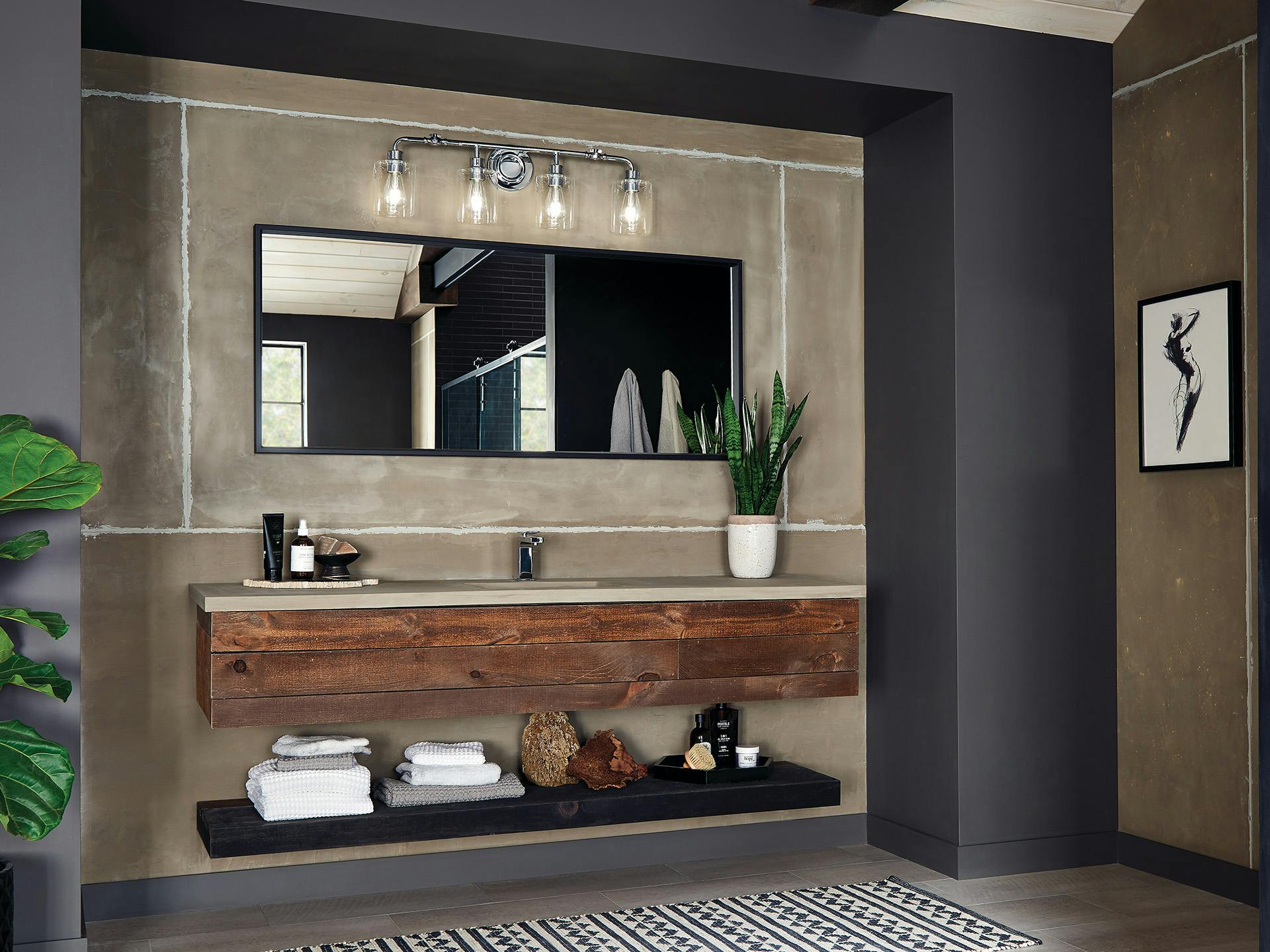 Industrial Bathroom with Gunnison Vanity light