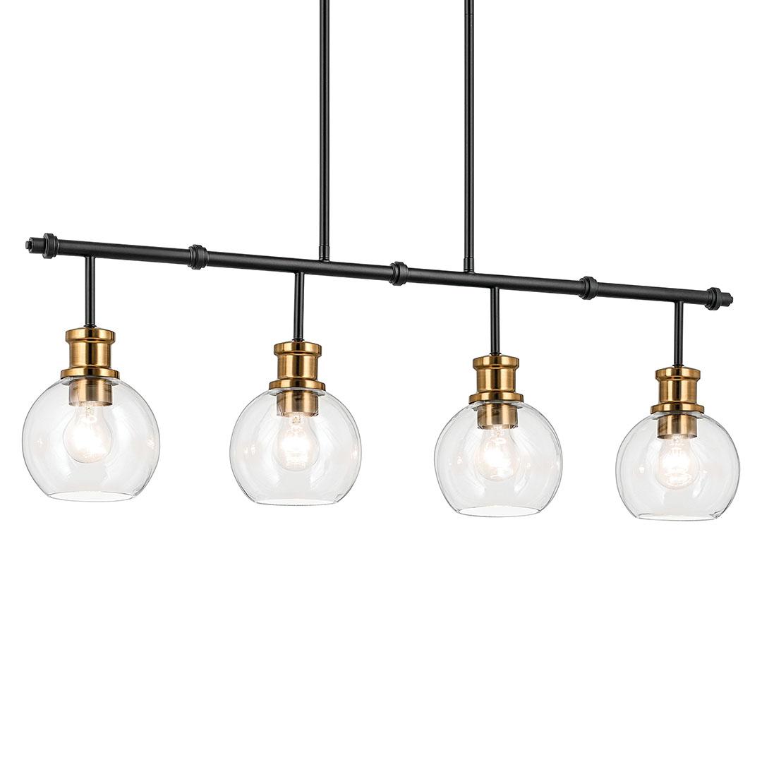 The Clove 4 Light Linear Chandelier in Black and Brushed Natural Brass on a white background