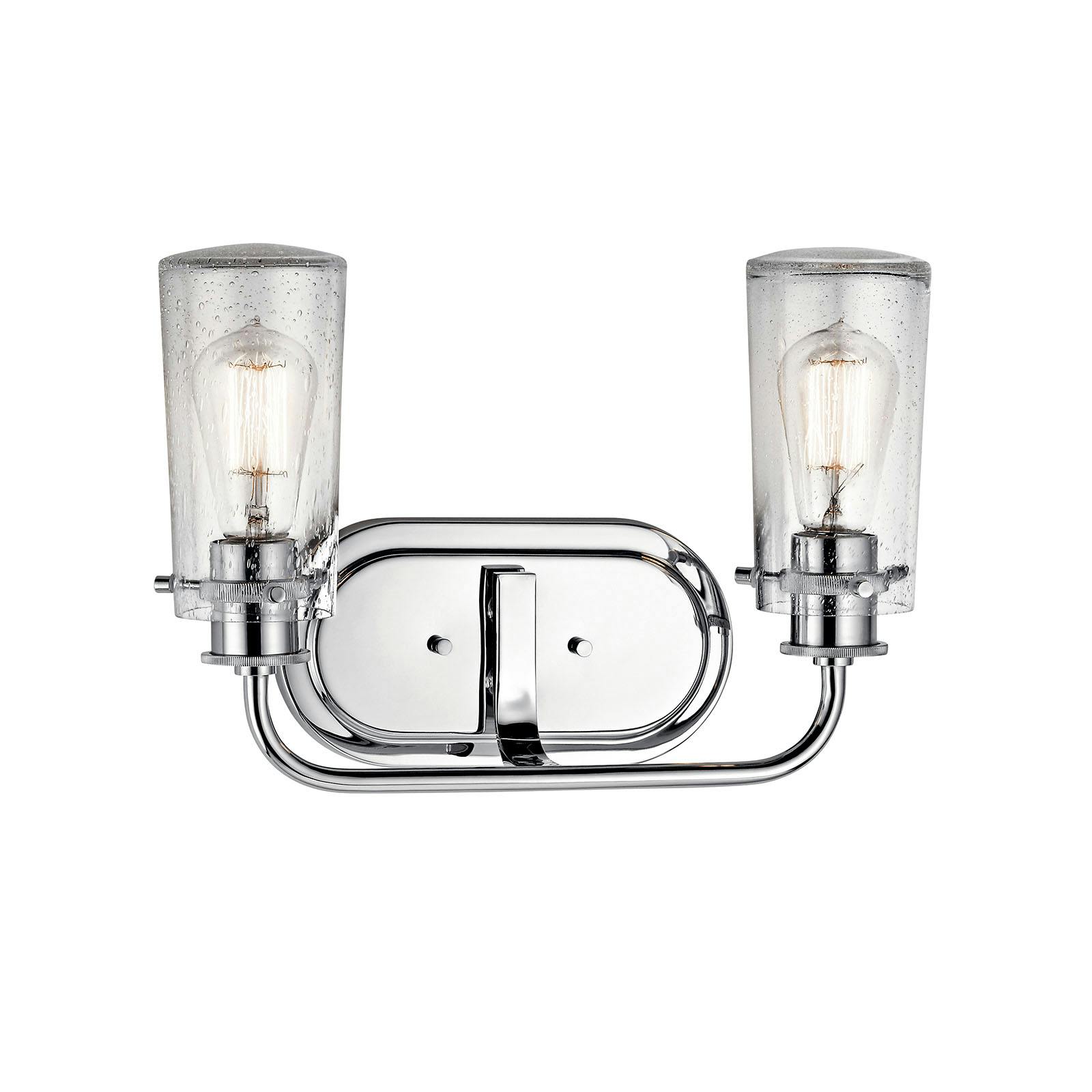 The Braelyn 2 Light Vanity Light - Chrome facing up on a white background