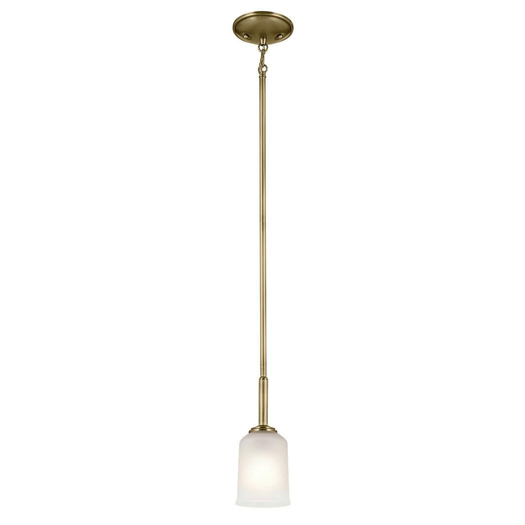 The Shailene 11" 1-Light Mini Pendant in Natural Brass on a white background