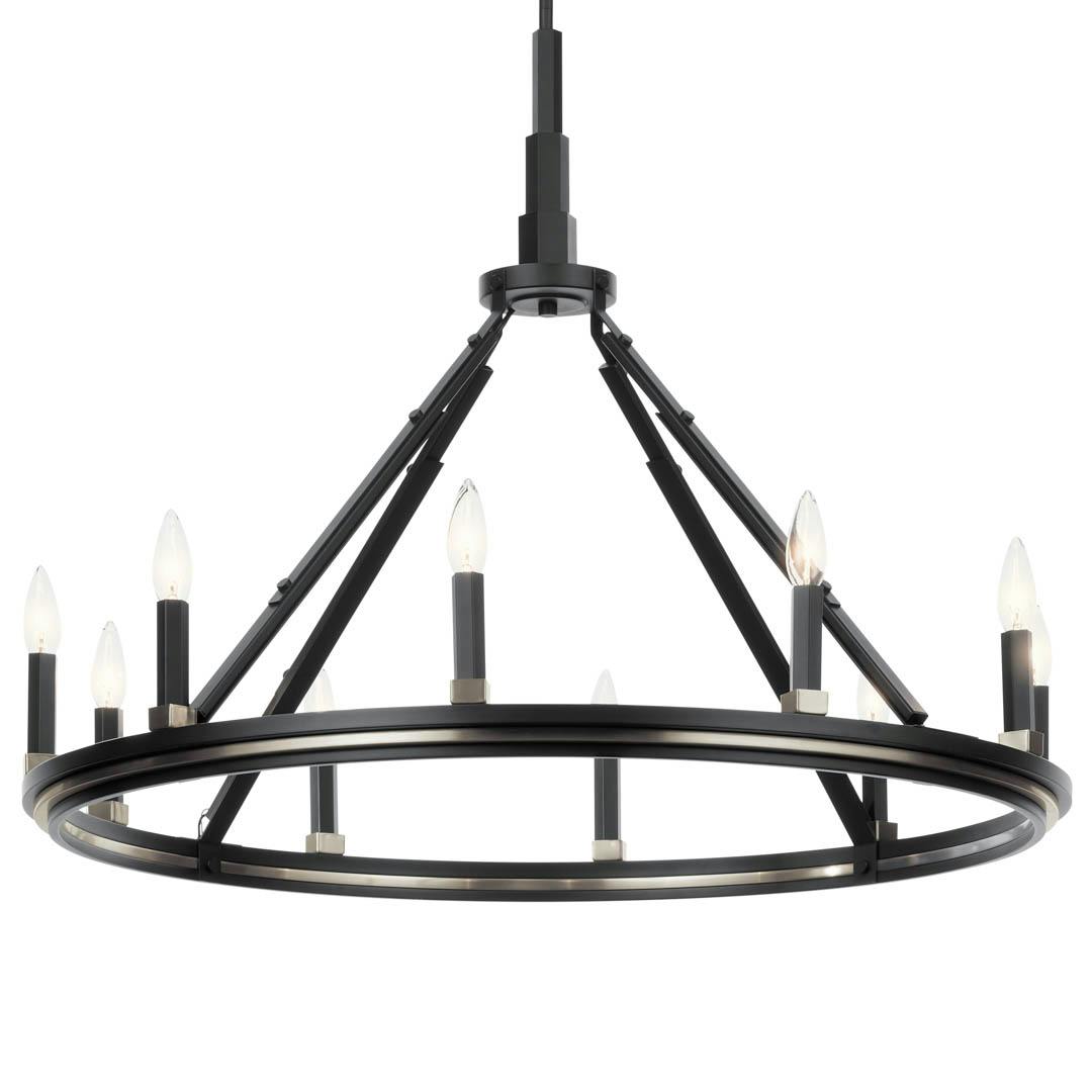 Emmala™ 27.50" 10 Light Chandelier in Brushed Nickel and Black on a white background