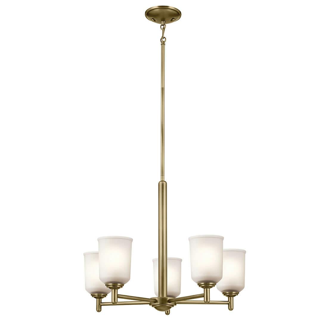 The Shailene 18.5" 5-Light Chandelier in Natural Brass on a white background