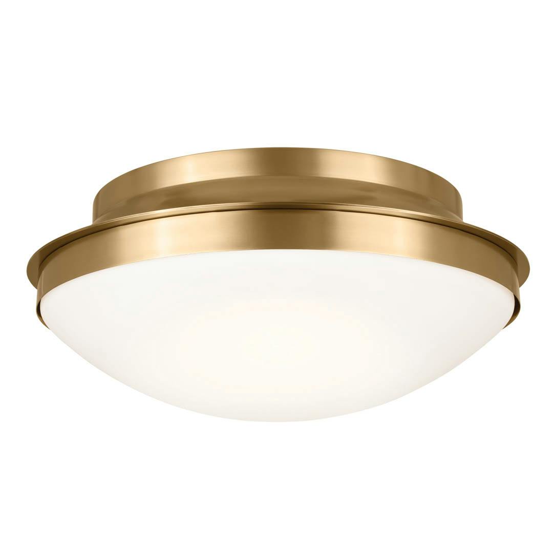 Bretta 17.75" 3 Light Flush Mount Brushed Natural Brass on a white background