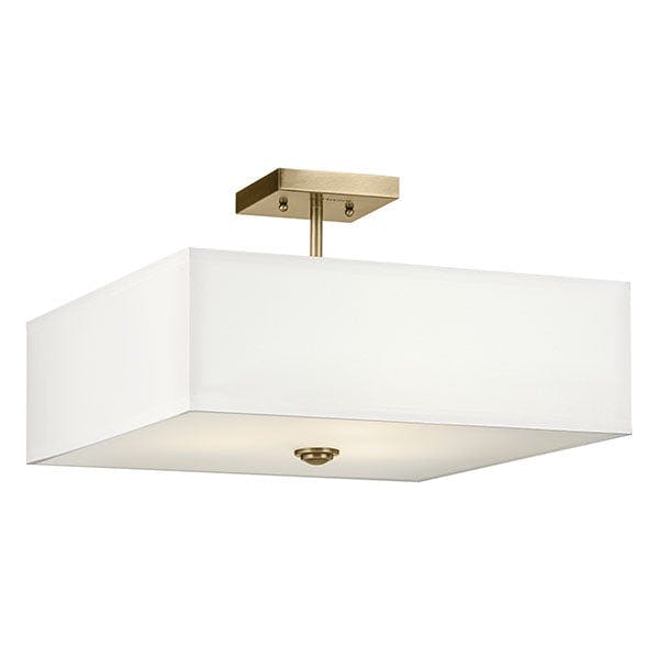 The Shailene 11.25" 3-Light Medium Square Semi Flush in Natural Brass on a white background