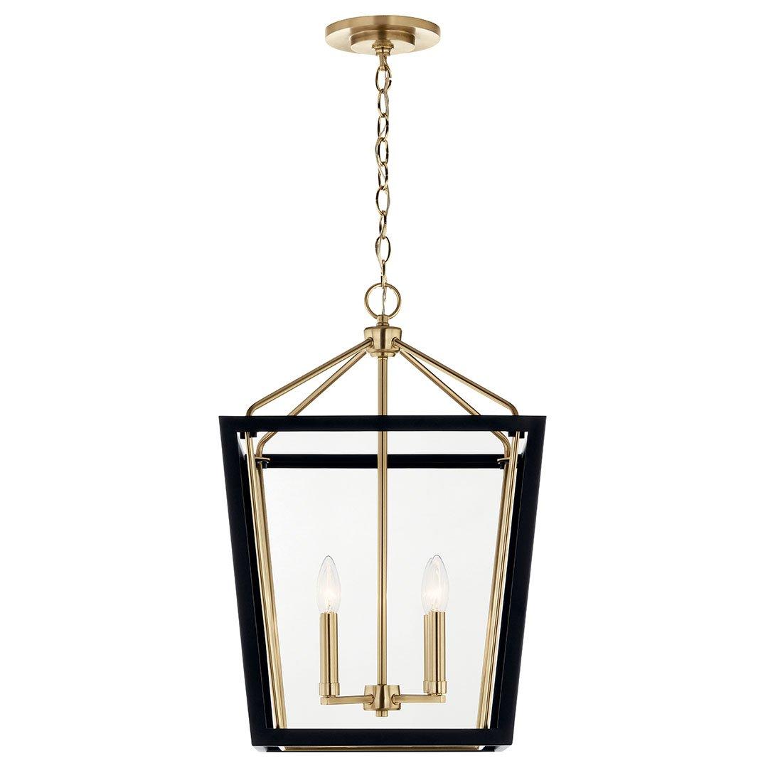 The Delvin 24 Inch 4 Light Pendant with Clear Glass in Champagne Bronze and Black on a white background