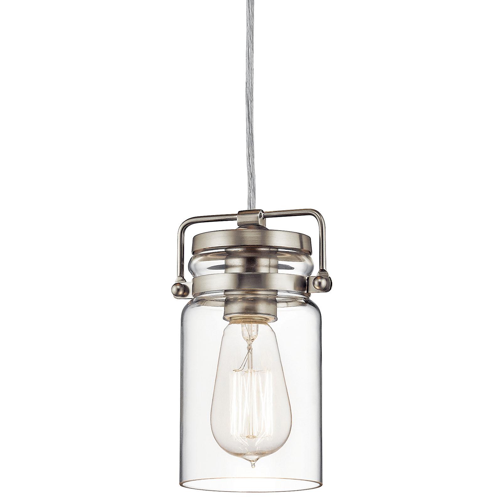 Close up view of the Brinley 7.75" Mini Pendant Nickel on a white background