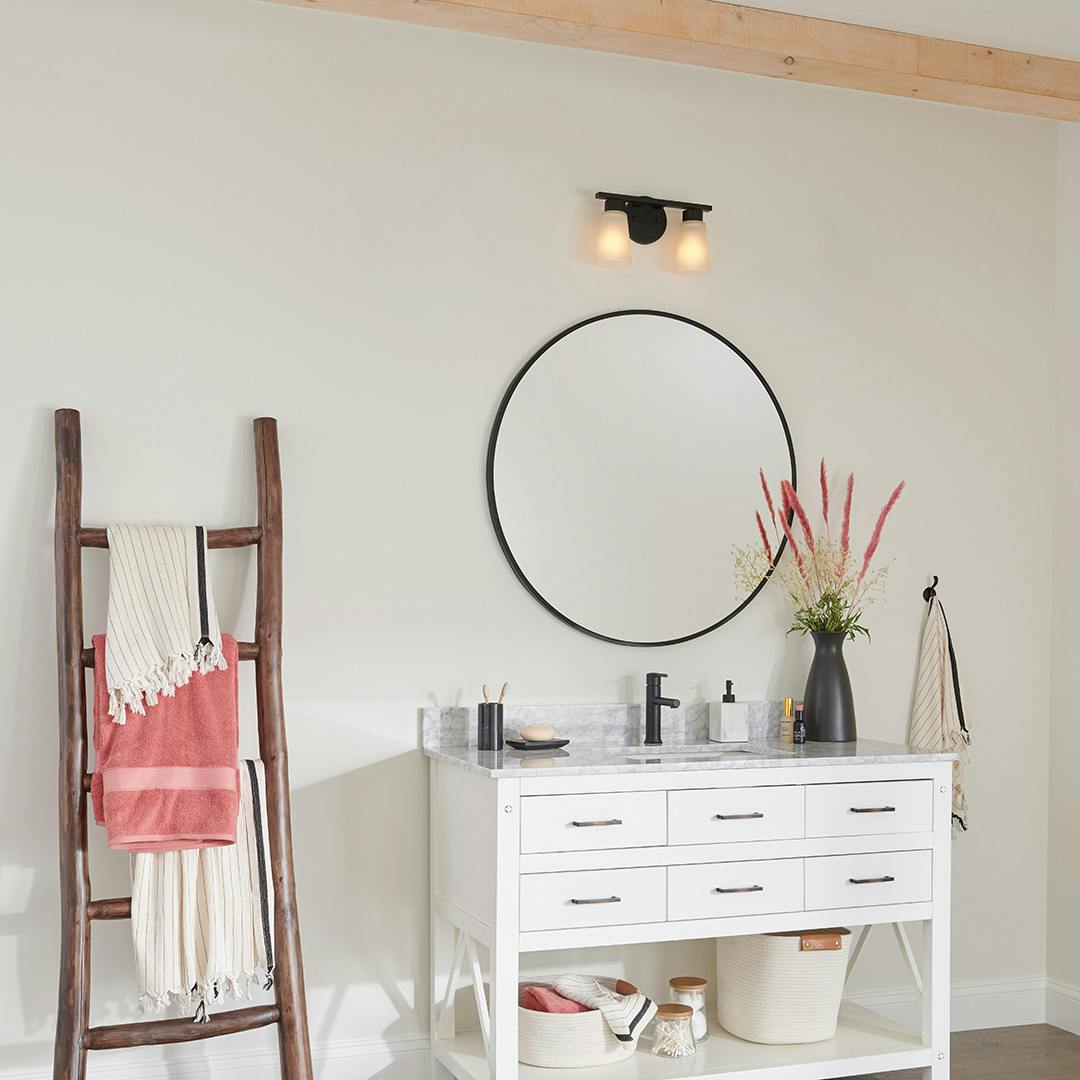 Day time Bathroom with Stamos 14" 2 Light Vanity Light Black