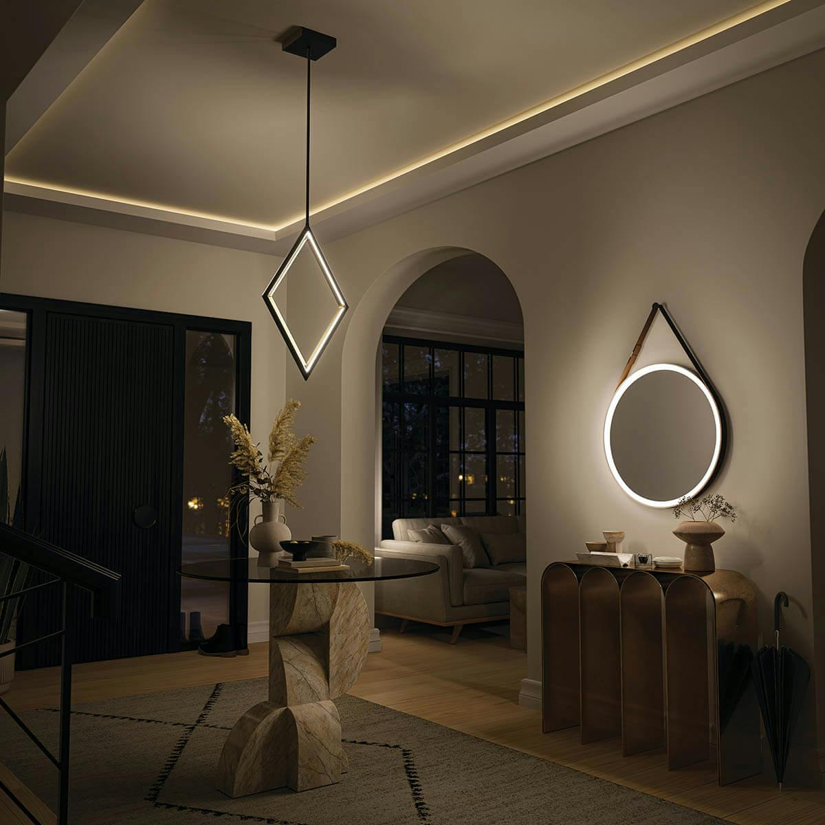 Night time Foyer with Darski 27' LED Pendant Matte Black