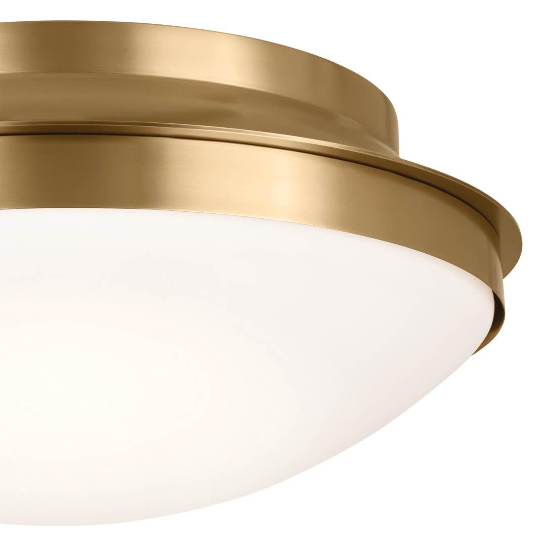 Bretta 17.75" 3 Light Flush Mount Brushed Natural Brass on a white background