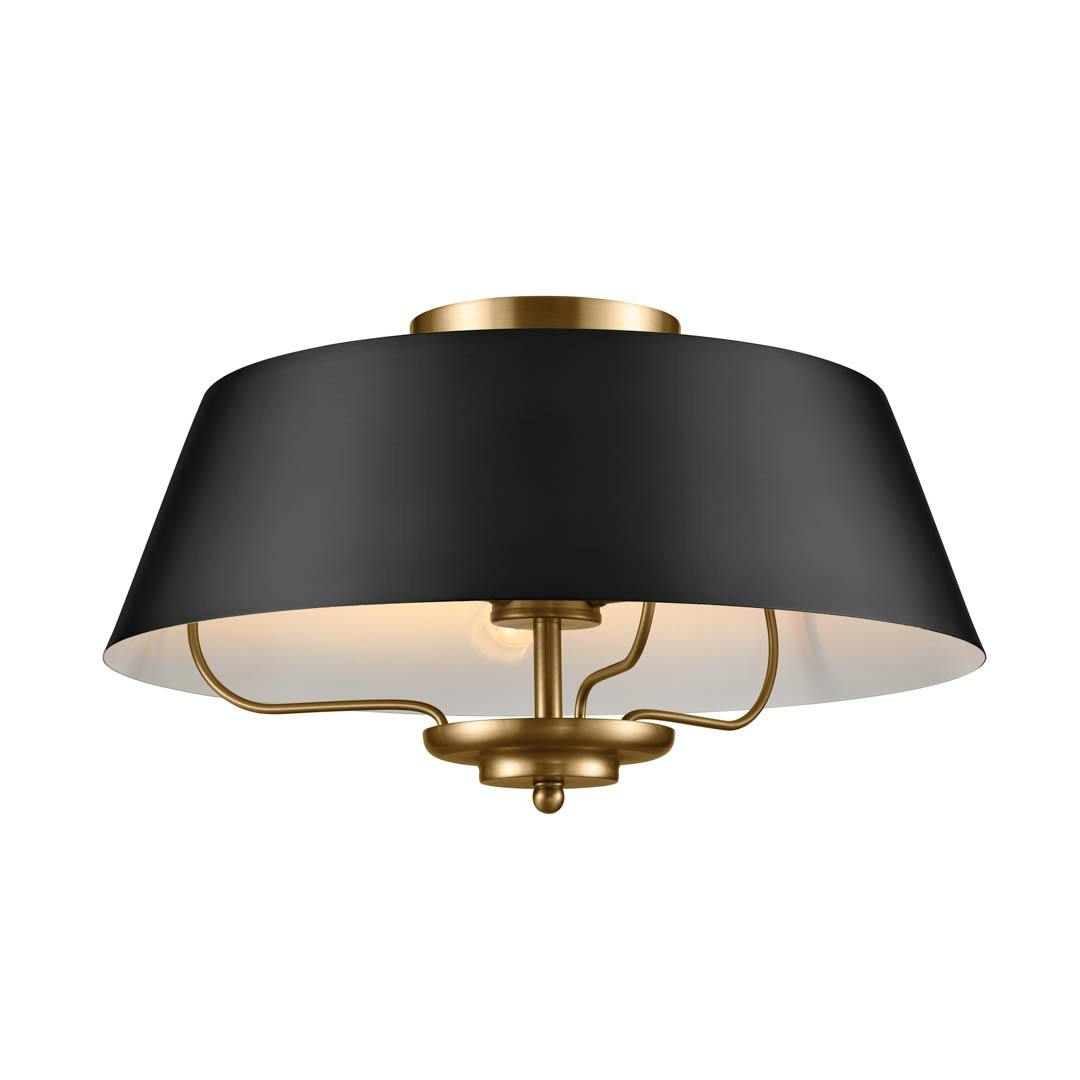 close up of Luella 16" 3 Light semi flush Black  on a white background