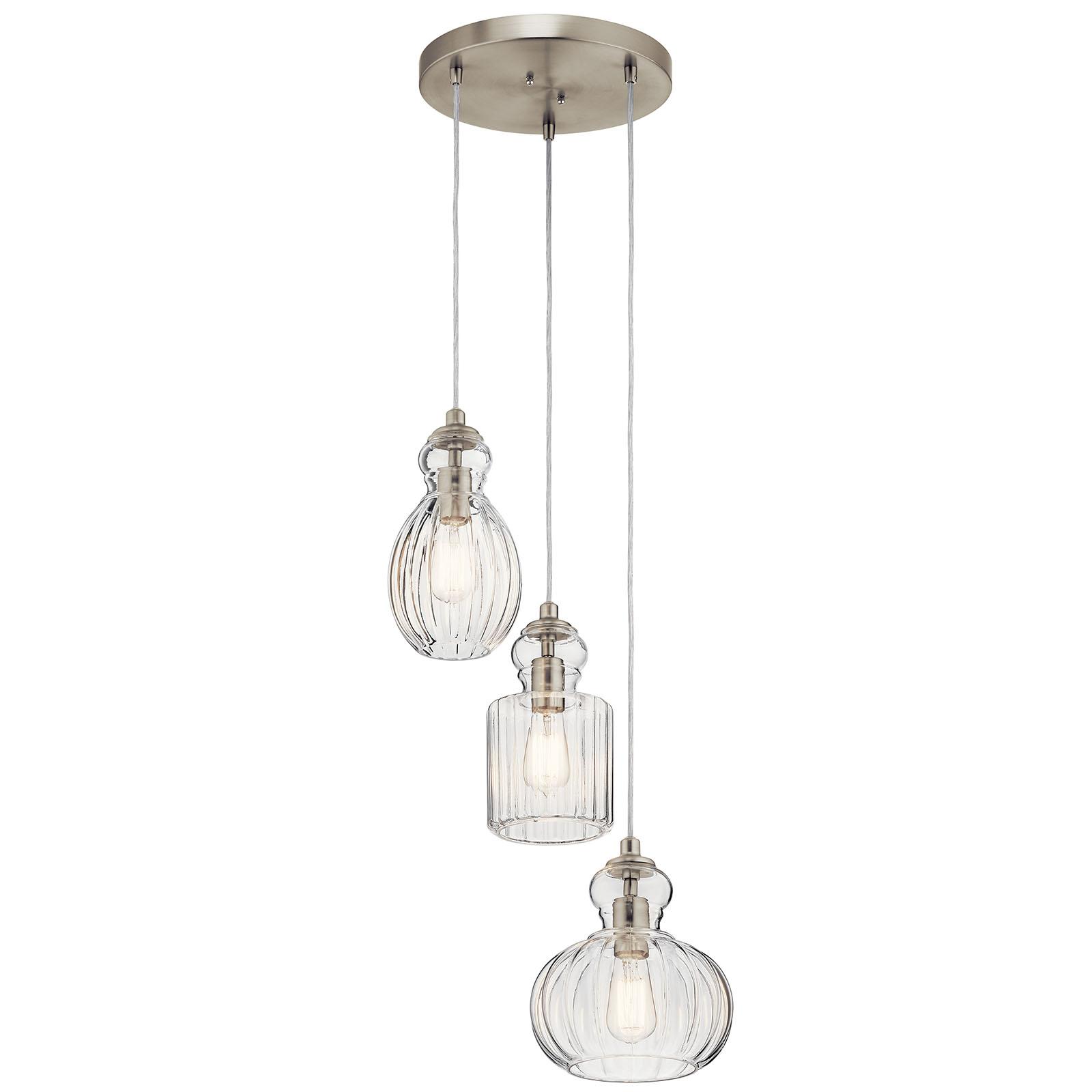 Riviera 10.25" 3 Light Pendant in Nickel on a white background