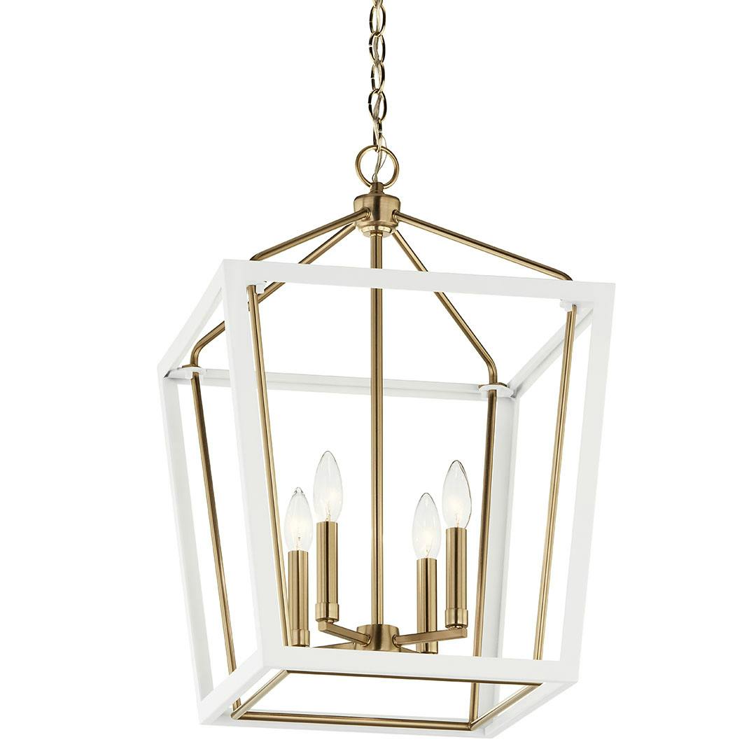 The Delvin 24 Inch 4 Light Pendant with Clear Glass in Champagne Bronze and White on a white background