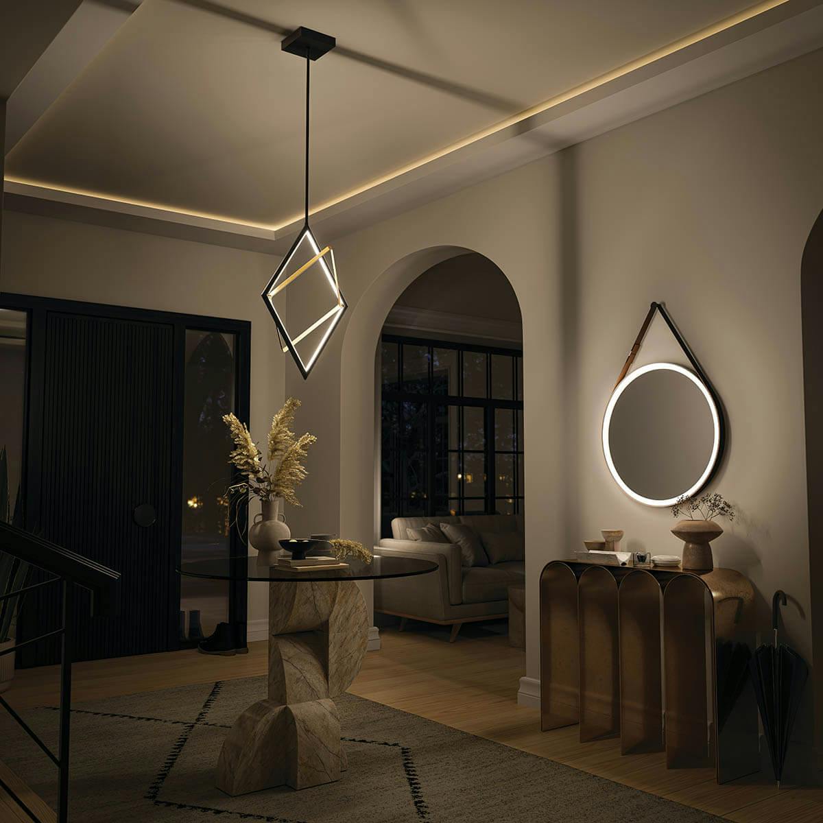 Night time Foyer with Darski 27' LED Pendant Matte Black